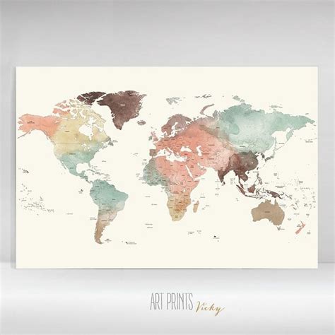 World Map Pastel Artprintsvicky World Map Wall Art Map Wall Art