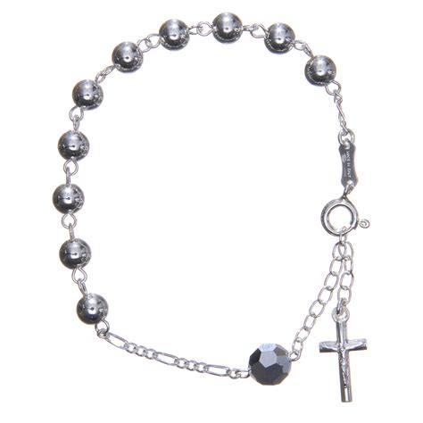 Rosary Bracelet In 800 Silver 6mm And Pater Beads In Metallic