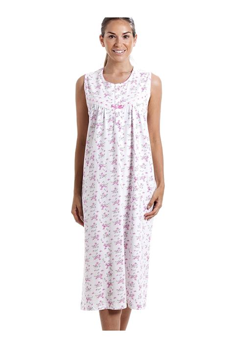 Classic Sleeveless Pink Floral Print 100 Cotton White Nightdress