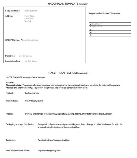 Haccp Plan Template 6 Free Word Pdf Documents Download Free