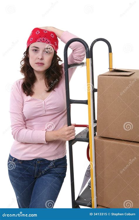 Woman With Moving Boxes Stock Image Image Of Pallet Lifestyle 3413315