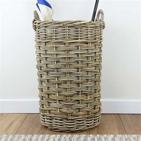 Grey And Buff Rattan Round Wicker Umbrella Stand The Basket Company