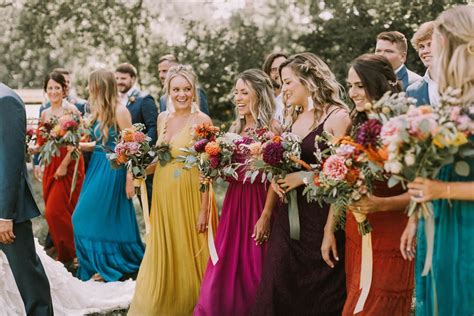 Jewel Tone Bridal Party Rainbow Bridesmaids Multicolor Wedding