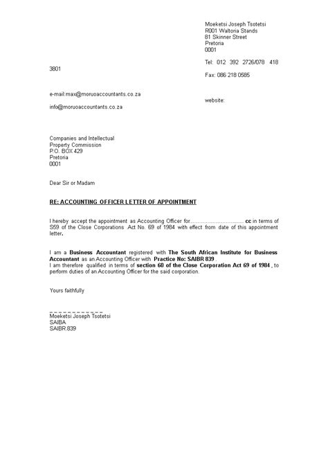 appointment letter format  accountant  word