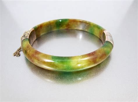 Genuine Nephrite Jade Jadeite Bangle Bracelet In Opaque Marbled Mottled