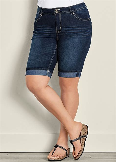 Denim Blue Long Jean Shorts Venus Long Jean Shorts Plus Size