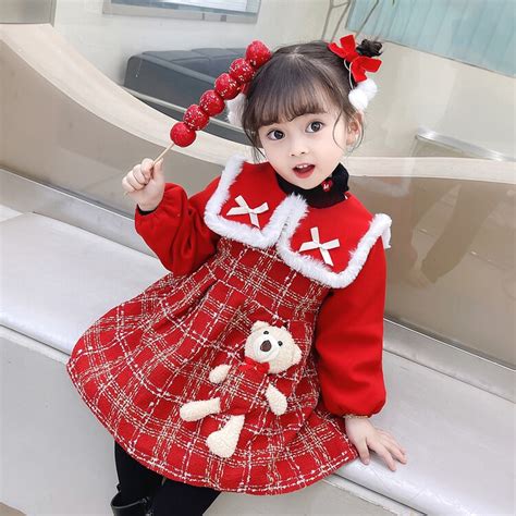 Toddler Baby Girls Dresses Thick Warm Cotton Padded New Year Clothes