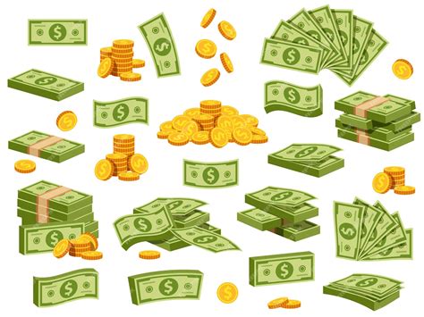 Premium Vector Cartoon Banknotes And Coins Green Dollar Bill Packs