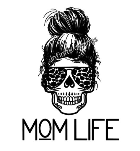 Mom Life Skull With Hair Up Svgpng Instant Download For Etsy