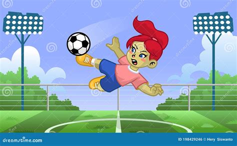 Cartoon Girl Soccer Player Kicking The Ball Vector Illustration