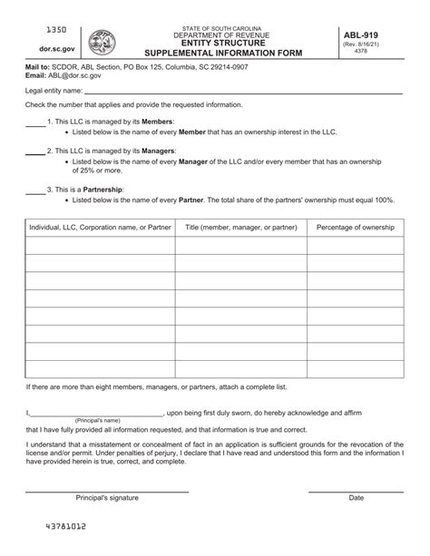 Form Abl 919 Download Printable Pdf Or Fill Online Entity Structure
