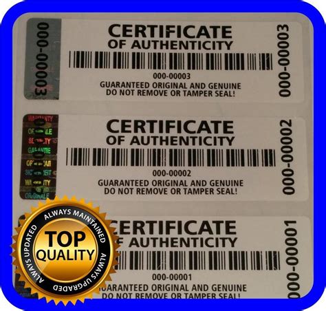 250 Pcs Certificate Of Authenticity Labels Security Stickers With