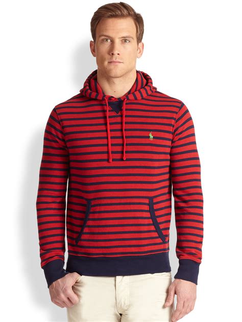Lyst Polo Ralph Lauren Striped Terry Pullover Hoodie In Red For Men