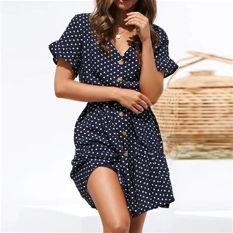 summer dress polka dot boho beach dress vintage ruffles short sleeve dress sundress dresses