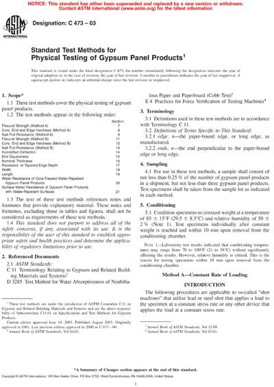 ASTM C473 03 Standard Test Methods For Physical Testing Of Gypsum