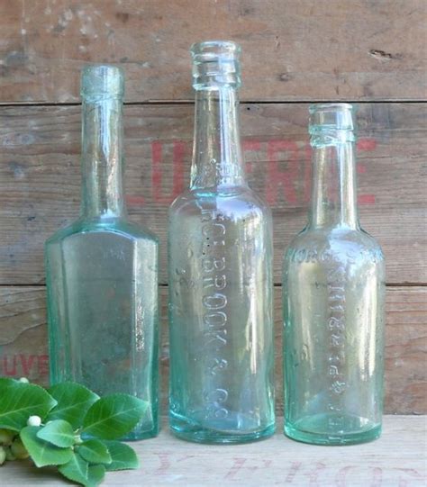 Vintage Aqua Bottles Set Of 3 By Birchandbird On Etsy Old Glass