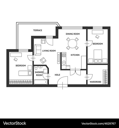 Architect Plan With A Furniture Flat Royalty Free Vector