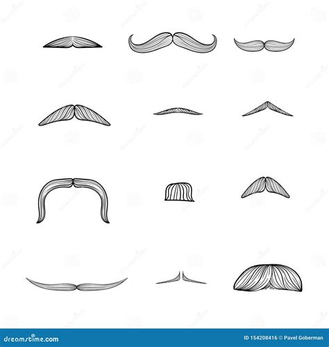 Moustache Set Manhood Humorous Mask Icon Cartoon Hand Drawn Vector
