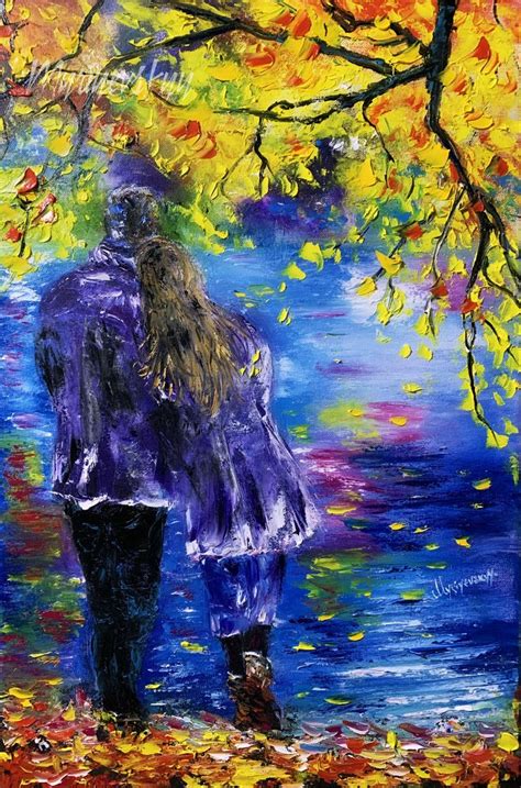 Couple Painting On Canvas Autumn Original Romantic Couple Art Couple Romantic Wall Art Couple