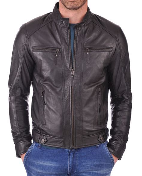 Lambskin Leather Jacket Genuine Mens Stylish Biker Motorcycle Black