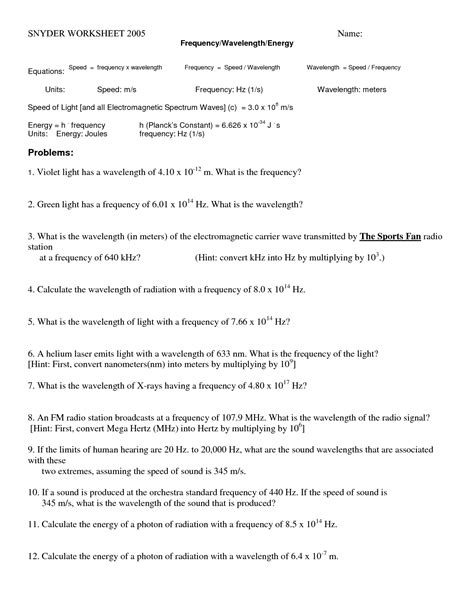 All waves, including sound waves and electromagnetic waves, follow this equation. 29 Wavelength Frequency And Energy Worksheet Answers - Worksheet Database Source 2020