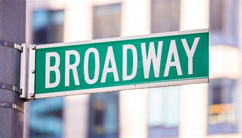 Broadway Road Sign Blur Buildings Facade Background Manhattan