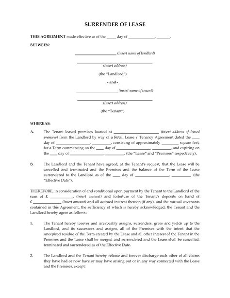 Uk Surrender Of Business Lease Legal Forms And Business Templates