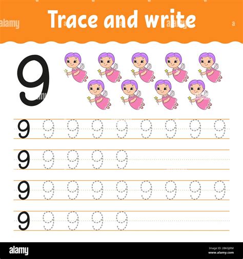 Trace And Write Number 9 Handwriting Practice Learning Numbers For