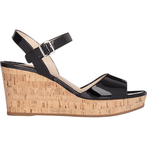 Prada Womens Patent Ankle Strap Wedge Sandals In Black Lyst