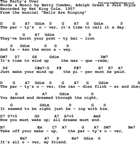song lyrics with guitar chords for party s over the nat king cole 1957