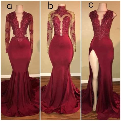 Nigeria Wine Red Long Mermaid Prom Dresses Lace Deep V Neck Sexy Prom