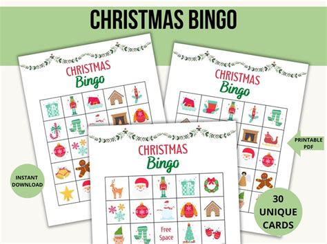 Printable Christmas Bingo Cards 30 Christmas Bingo Cards Etsy