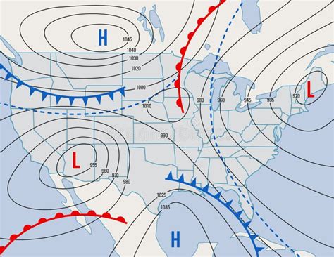 Forecast Weather Isobar Map Usa State Meteorology Stock Illustration