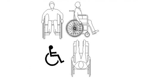 Handicapped Man With Wheel Chair Elevation Blocks Cad Drawing Details