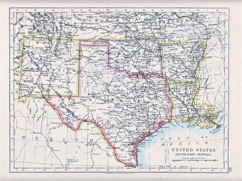 1912 Map ~ United States ~ South West Central Texas New