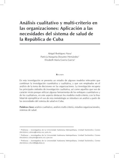 Análisis cualitativo y multi criterio en las organizaciones Aplicación