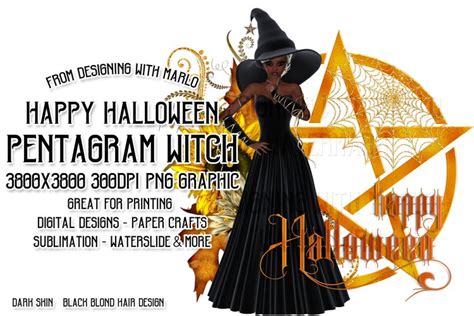 Happy Halloween Pentagram Mix Hair Witch Png Graphic