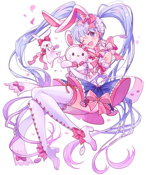 Hatsune Miku Yuki Miku Rabbit Yukine And Hello Kitty Vocaloid And 1 More Drawn By Inzup