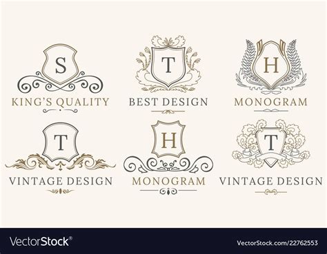 Retro Royal Vintage Shields Logotype Set Vector Image