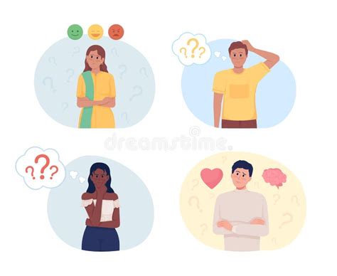 Hesitating People 2d Vector Isolated Illustrations Set Stock Vector