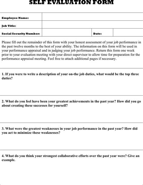 Free Self Evaluation Form - DOTX|PDF | 3 Page(s) | Evaluation form, Evaluation, Assessment