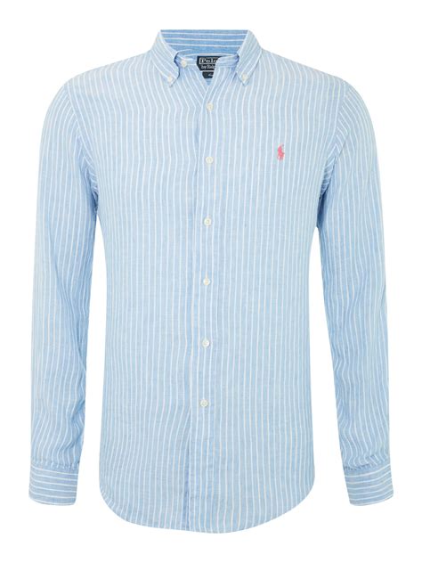 Polo Ralph Lauren Long Sleeved Custom Fitted Shirt In Blue For Men