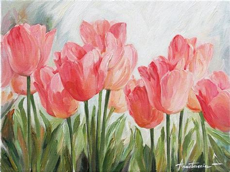 Floral Art Tulip Flowers Original Oil Painting On Canvas Contemporary