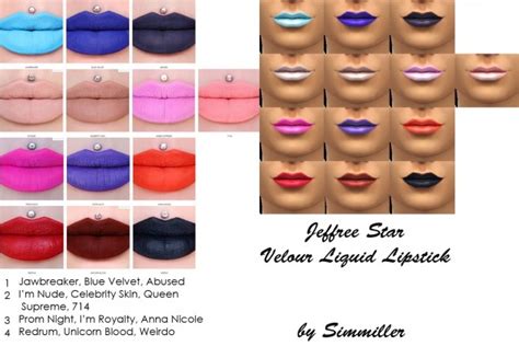 Jeffree Star 13 Velour Liquid Lipsticks By Simmiller Sims 4 Lips