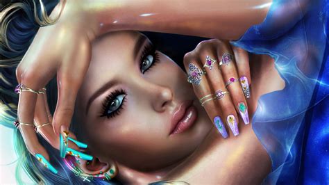 Attractive Brunette Girl Model With Rings And Nail Polish Hd Model