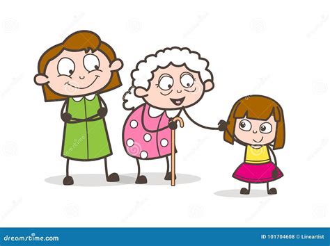 Cartoon Grandmother With Daughter And Granddaughter Vector Illustration Stock Illustration