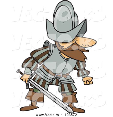 Cartoon Vector Of Mad Conquistador Holding A Sword By Toonaday 106572