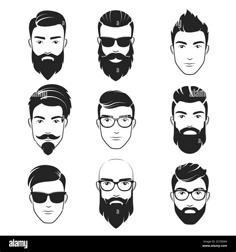 Set Of Vector Bearded Hipster Men Faces Haircuts Beards Mustaches