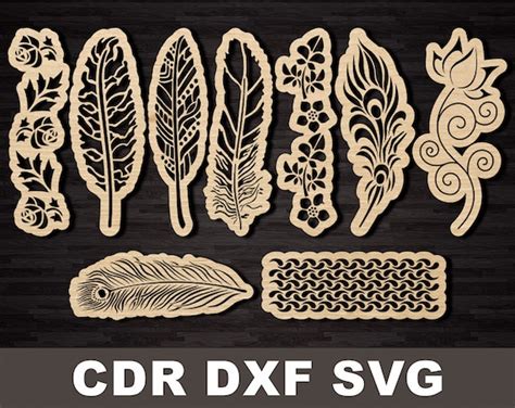 Bookmark Template Svg Dxf Bookmarks Feathers Laser Cut Files - Etsy