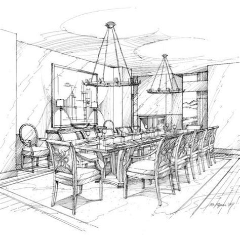 Interior Sketch Rendering Of Formal Dining Room By Michael Flynn